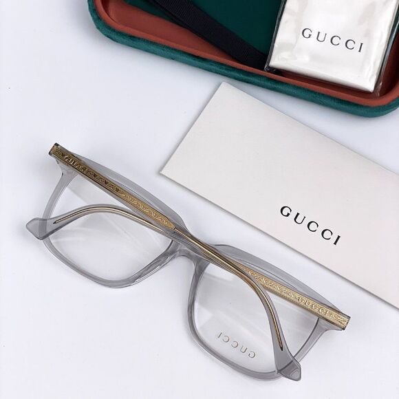 NEW GUCCI LOGO GG0737O 016 Clear Gray Rectangle Men Eyeglasses - Picture 12 of 13